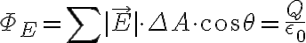 $\Phi_{E}=\sum|\vec{E}|\cdot\Delta A\cdot\cos\theta = \frac{Q}{\epsilon_0}$